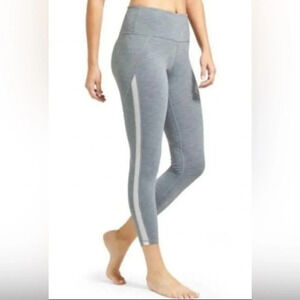 Athleta Gray Crop Leggings with Mesh Trim Athletic Activewear